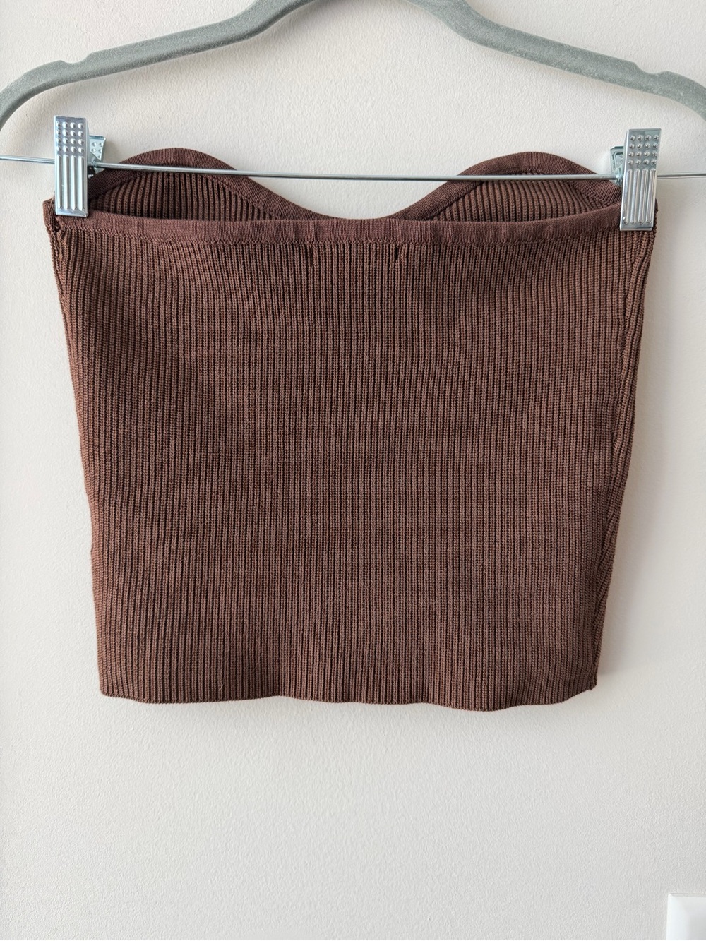 Brown Ribbed Strapless Top - Picture 2 of 5